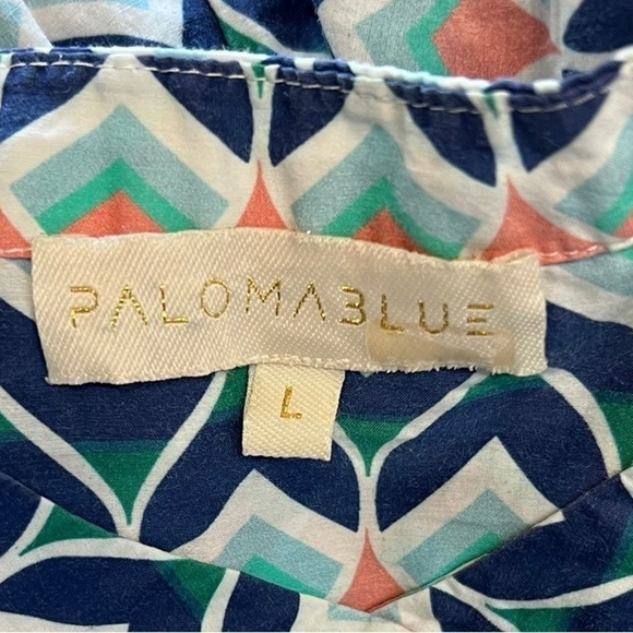 PALOMA BLUE Silk Cotton Flutter Sleeve Button‎ Front Tiered Ruffle Maxi Dress L - Picture 6 of 7